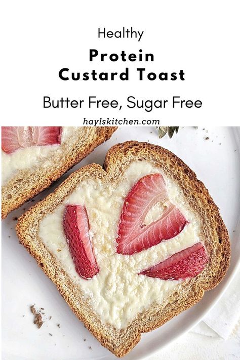 Mind-blowing Protein Custard Toast as a better version of the viral Tiktok custard toast recipe. Healthy custard toast uses protein power, Greek yogurt and egg white for a sugar-free and low fat recipe. Healthy Custard, Fueling Options, Protein Custard, Custard Toast, Protein Toast, Egg Yolk Recipes, Egg White Protein Powder, High Protein Yogurt, Low Calorie Protein