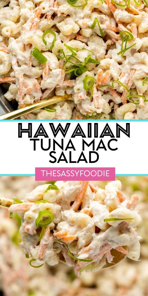 This Hawaiian tuna mac salad is a protein-packed version of a classic, creamy pasta favourite. A simple mayonnaise-based dressing, with the perfect balance of sweetness and tang is all you need for the best macaroni salad ever! Mac And Tuna Salad Recipe, Mac Salad With Tuna, Hawaiian Macaroni Salad With Tuna, Ono Hawaiian Macaroni Salad, Tuna Mac Salad, Macaroni Tuna Salad, Best Macaroni Salad Ever, Tuna Macaroni Salad Recipe, The Best Macaroni Salad