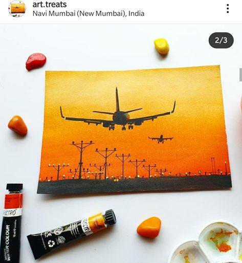 Plane Painting Easy, Plane Painting, Pencil Colour Painting, Airplane Painting, Canvas Art Painting Acrylic, Sky Art Painting, Acrylic Art Projects, Doodle Art Journals, Canvas Drawing