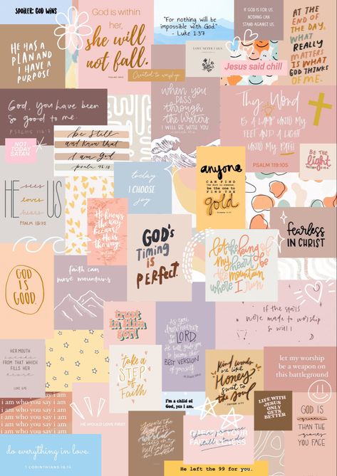 Use as phone wallpaper, a binder cover, put it in a photo frame, etc to remind yourself who you are and who God is! ♥️ Bible Binder Cover, Aesthetic Binder Cover, Christian Binder Covers, Aesthetic Binder, Bible Verse Collage Wallpaper, Faith Collage Wallpaper, Aesthetic Christian Wallpaper Collage, Christian Backgrounds Collage, Christian Collage Wallpaper