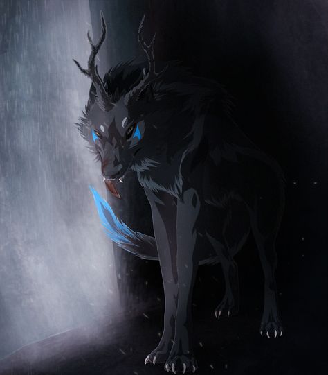 Waterfall by UniQuest.deviantart.com on @deviantART Pet Anime, Jin Jang, Mythical Creatures Fantasy, Mystical Animals, Fantasy Wolf, Spirit Animal Art, Wolf Spirit Animal, Wolf Wallpaper, Mythical Animal