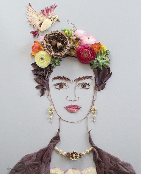 Artist Arranges Blossoms and Leaves Into Exquisite Floral Portraits | My Modern Met | Bloglovin’ Flower Pic, Sister Golden, Frida Kahlo Portraits, Frida Art, Flower Face, Flowers In Her Hair, 얼굴 그리기, Statement Art, Art Et Illustration