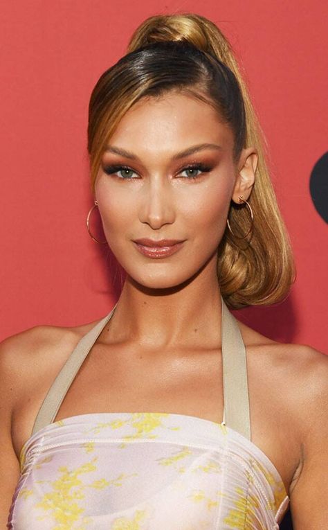 Bella Hadid from MTV VMAs 2019: Best Beauty | E! News Bella Hadid Hair, Retro Ponytail, Permanent Eyeliner, I Dream Of Jeannie, Fox Eyes, Dream Of Jeannie, Party Pics, Side Hairstyles, High Ponytails