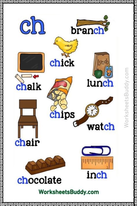 CH Word Family Worksheets Download For Free for Kindergarten Teaching Digraphs, Ch Words, Literacy Activities Kindergarten, Writing Time, Phonics Posters, Word Family Worksheets, Family Worksheet, Phonics Sounds, Learning English For Kids