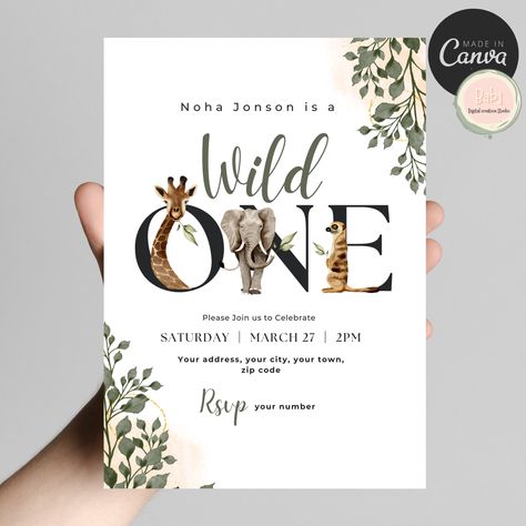 Safari Baby Shower Boy Decorations, Wild One Invitation Template, Safari Theme Birthday Party, Safari Baby Shower Boy, Baby Shower Party Planning, Birthday Invitation With Photo, Safari Invitations, Safari Animals Birthday, Phone Invitation