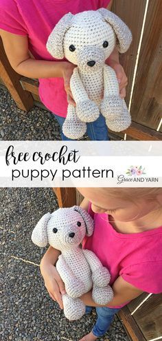 Quick and easy free crochet puppy pattern with step by step photos to help along the way! Crochet Puppy Pattern, Grace And Yarn, Learning Crochet, Puppy Crochet, Crochet Stuffies, Crochet Puppy, Puppy Pattern, Bikinis Crochet, Crochet Dog Patterns