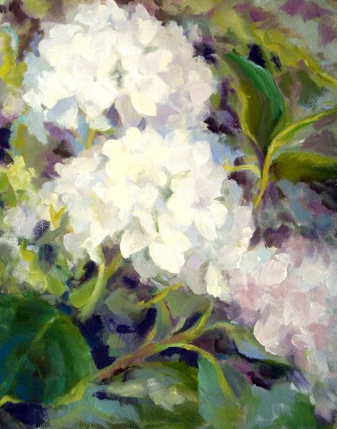 Hydrangeas Art, Georgetown Texas, Painting A Day, Watercolor Hydrangea, Hydrangea Painting, Oil Painting Inspiration, Abstract Flower Art, White Hydrangea, Flower Art Painting