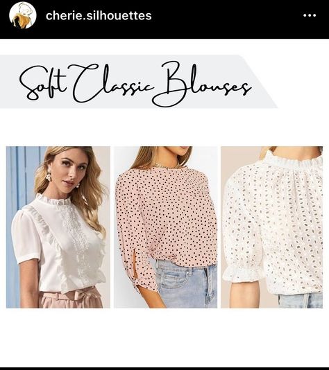 Kibbe Soft Classic, Soft Classic Kibbe, Classic Kibbe, Style Analysis, Gamine Style, Soft Gamine, Classic Style Outfits, Classic Blouses, Swipe Right