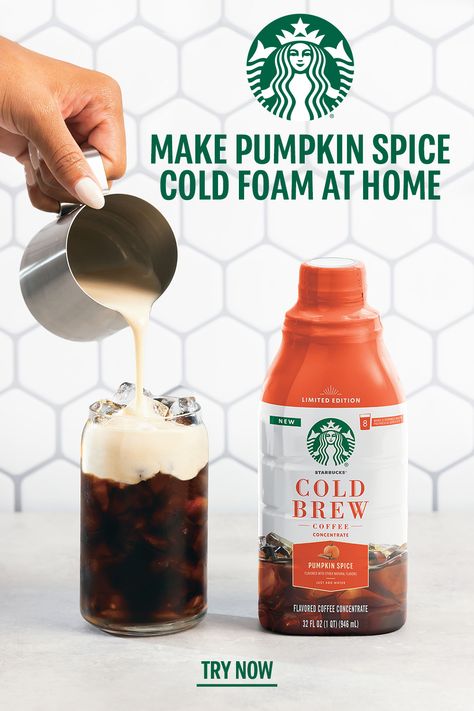 Easy Pumpkin Cold Foam Recipe, Diy Starbucks Pumpkin Cold Foam, Diy Pumpkin Spice Cold Brew, Diy Pumpkin Cream Cold Brew, At Home Pumpkin Cream Cold Brew, Cold Brew Coffee Concentrate, Starbucks Pumpkin Spice, Starbucks Pumpkin, Pumpkin Spice Syrup