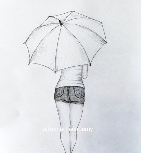 Step by step Draw Umbrella, Blending Stump, Umbrella Drawing, Girl With Umbrella, Cotton Buds, Easy Drawing, Pencil Sketch, Drawing Art