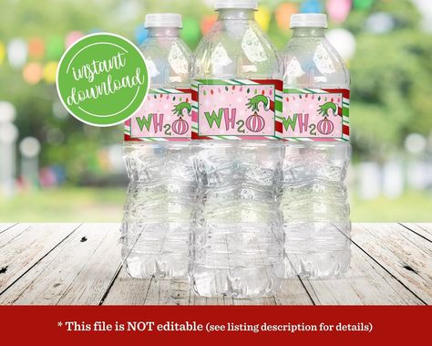 Grinch Water Bottle Label Grinch Water Bottle Grinch Party - Etsy Canada Strawberry Water Bottle, Strawberry Water, Birthday Party Cups, Birthday Donuts, Strawberry Birthday, Add Pictures, Bottle Label Template, Strawberry Baby, Birthday Plate