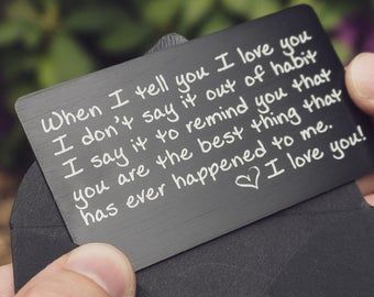 Love quotes for him boyfriend | Etsy Boyfriends Birthday Ideas, Engraved Wallet Insert, Personalised Memory Box, Wallet Insert Card, Dating Gifts, Birthday Gifts For Boyfriend Diy, Wallet Insert, Engraved Wallet, Unique Anniversary Gifts