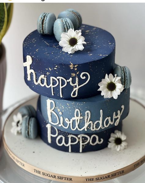 Cake Design For Father Birthday, Cake For Father Birthday My Dad, Father Cake Ideas Dad Birthday, Birthday Cake For Papa, Birthday Cake For Father, Blue Birthday Cakes, How To Stack Cakes, Dad Birthday Cakes, Unique Birthday Cakes