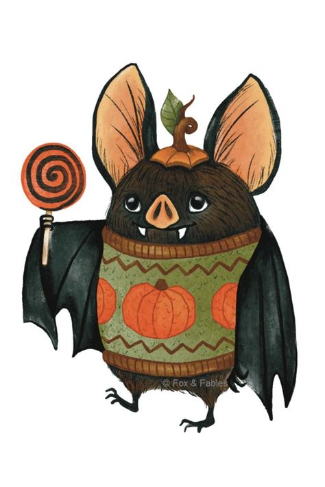 Trick or treat! Cute illustrated bat character Bat Illustration Cute, Halloween Bat Illustration, Halloween Images Cute, Halloween Cute Illustration, Whimsical Character Design, Autumn Prompts, Cute Bat Illustration, Bat Drawing Cute, Halloween Illustration Cute