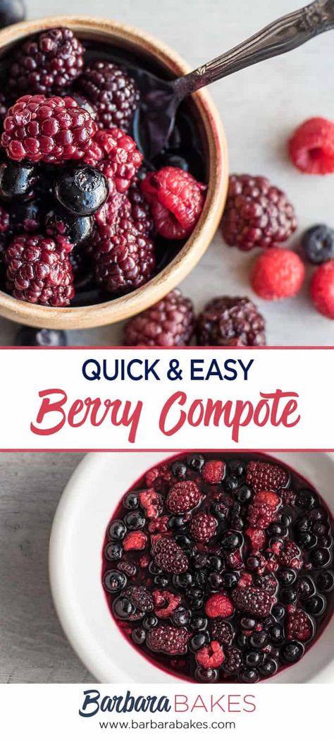 collage of Quick and Easy Homemade Berry Compote Berry Compote For Cake, Fruit Compote Recipe Easy, Berry Compote Recipe, Compote Recipe, Berry Compote, Fruit Compote, Fruit Toppings, Homemade Pastries, Dinner Dessert