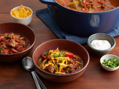 Hearty Sirloin Chili Recipe | Food Network Kitchen | Food Network Sirloin Chili, Chili Recipe Food Network, French Stew, Meaty Chili, Chili Food, Steak Chili, Jalapeño Peppers, Entertaining Food, Squash Pasta