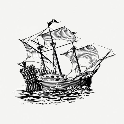 Sail Ship, Old Ship, Ship Vector, Landscape Pencil Drawings, Cartoon Ships, Pirate Adventure, Ship Artwork, Ship Tattoo, Ship Drawing