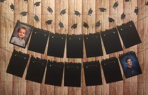 Picture Garland Photo Displays, Photo Display Graduation, School Picture Decor Photo Displays, School Picture Display Grad Party, K-12 Picture Display Graduation, Graduation Picture Display, Graduation Trifold Board Photo Displays, School Pictures Display, Graduation Photo Banner