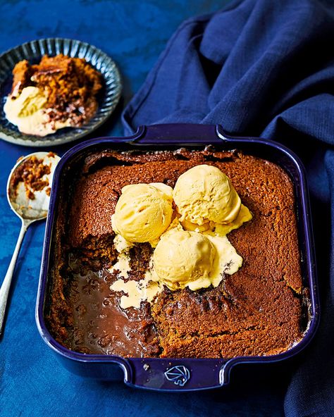 The nutty, toasted flavour of malt brings an extra layer of comfort to this easy, self-saucing chocolate dessert. Bring it to the table, arm everyone with a spoon and dig in!

#chocolate #dessert #pudding #falldessert #fallbaking #malt Self Saucing Pudding, Hot Desserts, Caramel Pudding, Fig Recipes, Toffee Pudding, Recipes Delicious, Delicious Magazine, Pudding Recipe, Pudding Recipes