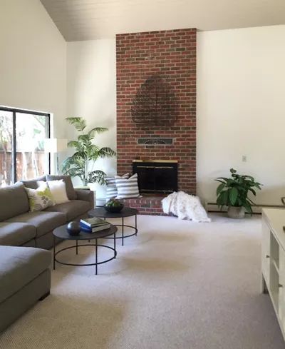 Dark Brick Fireplace Makeover, Dark Painted Fireplace Brick, Dark Brick Fireplace, Update Brick Fireplace, Fireplaces Makeover Modern, Gas Fireplace Makeover, Before And After Fireplace, Fireplace Makeover Ideas, Exposed Brick Fireplaces