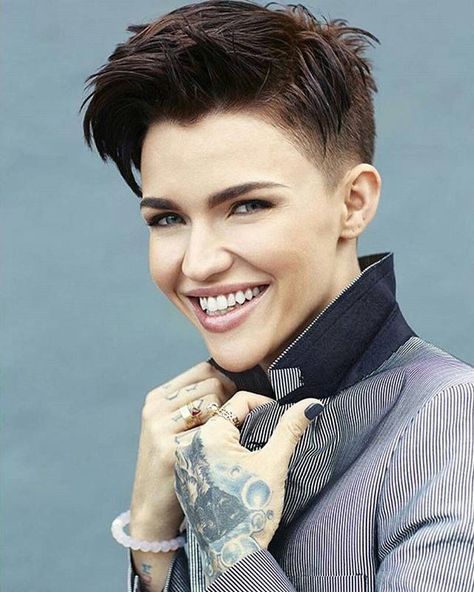 Ruby Rose Haircut, Rose Hairstyle, Ruby Rose Hair, Tomboy Haircut, Asymmetrical Pixie Cuts, Cute Pixie Cuts, Pixie Cut Styles, Thick Hair Cuts, Curly Pixie Cuts