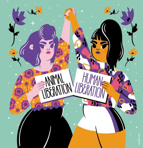 O feminismo e o veganismo ilustrados por uma artista plástica brasileira #feminismo #veganismo #ilustrações #mulheres Change Thoughts, Vegan Art, Quotes About Change, Protest Posters, Animal Liberation, Magazine Illustration, Feminist Art, Animal Rights, Going Vegan