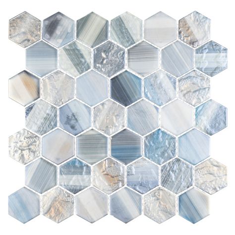 Andova Vexel 2" x 2" Glass Mosaic Wall Tile | Perigold Mosaic Backsplash Kitchen, Penny Round Mosaic, Glass Mosaics, Merola Tile, Mosaic Wall Tiles, Hexagonal Mosaic, Tile Trim, Glass Mosaic Tiles, Wall And Floor Tiles