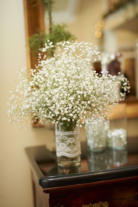 love the softness Mason Jar Centerpieces, Deco Floral, Baby's Breath, Virginia Weddings, Sleeve Tattoo, A Mirror, Wedding Shower, Country Wedding, Wedding Centerpieces