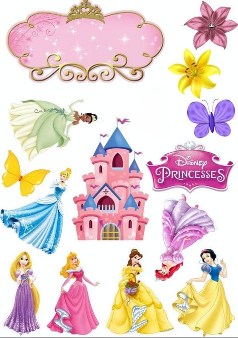 Happy Birthday Princess Cake, Happy Birthday Disney Princess, Princess Topper, Anchor Stencil, Topper Kue, Princess Theme Cake, Happy Birthday Disney, Disney Princess Cupcakes, Cake Cartoon