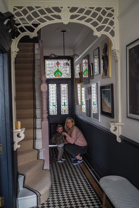 The Frugality Interiors, 30s Hallway, Old House Hallway, 1930s Hallway Ideas Uk, Hallway Period House, Edwardian Hallway Entrance Halls, Dark Hallway Ideas Brighten, Period Staircase, 1930s Hallway