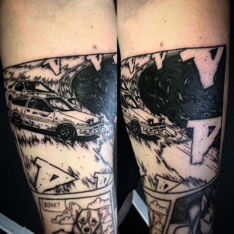 Initial D Tattoo, D Tattoos, Tattoo Initials, 86 Anime, Tattoo Anime, D Tattoo, Vine Tattoos, Healing Tattoo, Old School Tattoo Designs