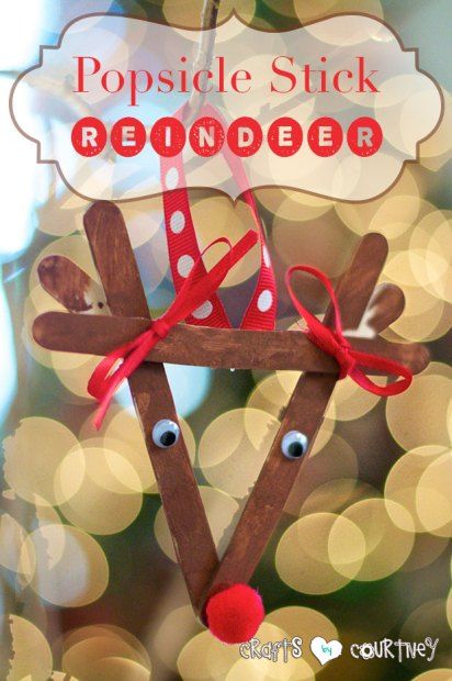 Kids Christmas Craft: Popsicle Reindeer: 4 Easy-to Make DIY Kid Christmas Ornaments Popsicle Stick Ornaments, Christmas Ornaments Diy Kids, Kerajinan Diy, Reindeer Ornament, Kids Christmas Ornaments, Christmas School, Preschool Christmas, Popsicle Stick, Popsicle Sticks