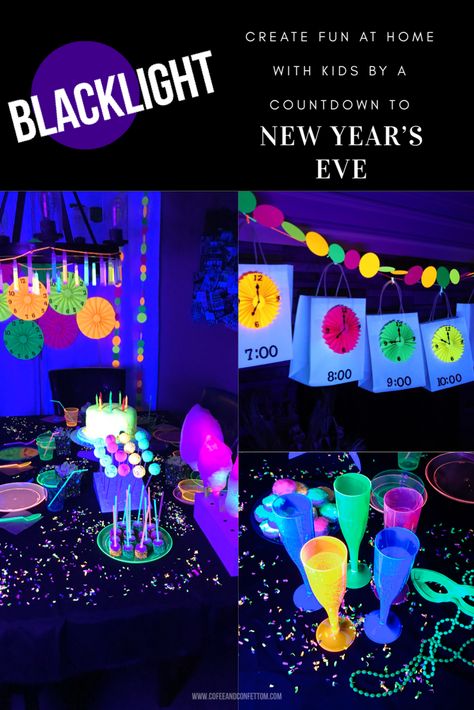 New Years Neon Party, Glow Party New Years Eve, Nye Glow Party, New Years Glow Party, Glow New Years Eve Party, Neon New Years Eve Party, Kids Nye Party Ideas, Nye Theme, Rave Theme