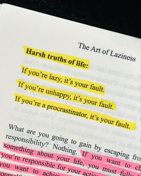 📍Harsh Lessons that can completely transform your mindset and your life. 📌Book- The Art of Laziness by @librarymindset Share with your friends!! Follow @booklyreads for more book insights and self improvement lessons. [lessons, the art of laziness, books, mindset, Books insights, booklyreads, book recommendations, life lessons, transform your life, life changing, harsh truths, harsh lessons, self improvement, motivation, Inspiring lessons] #lifelessons #quotes #theartoflaziness #dailym... Books About Mindset, The Art Of Laziness, Harsh Truth Quotes Life, The Art Of Laziness Book Quotes, Mindset Book Quotes, Harsh Truth Quotes, Harsh Motivation, Attached Book, Lifelessons Quotes