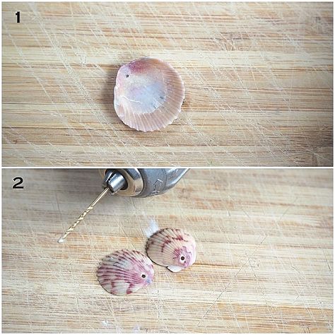 DIY Jewelry Tutorial: How to Make Seashell Earrings - FeltMagnet - Crafts Diy Seashell Earrings, Shell Earrings Diy Seashell Jewelry, Seashell Earrings Diy, Shell Earrings Diy, Diy Seashell Jewelry, Seashell Necklace Diy, Shell Necklace Diy, Seashell Diy, Seashell Jewelry Diy