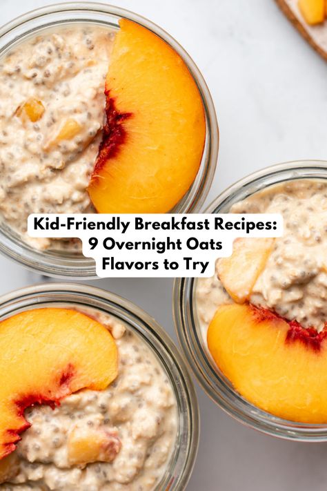 That is where the beauty of overnight oats comes into play. These quick and easy breakfasts are not only ready and waiting for you in the fridge, but they are extremely customizable so you can find flavors each of your kids (and yourself) will love. Easy Breakfast Prep For Kids, Overnight Oats Kids Will Eat, Kid Friendly Overnight Oats, Overnight Oats Toddler, Overnight Oats For Toddlers, Toddler Overnight Oats, Kids Overnight Oats, Easy Healthy Breakfast For Kids, High Protein Breakfast For Kids