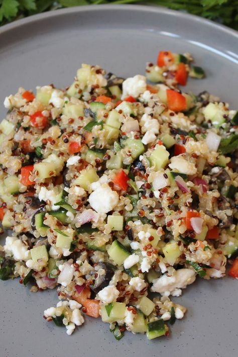 Cucumber Feta Quinoa Salad Quinoa Cucumber Salad, Feta Cucumber Salad, Feta Quinoa, 5 Ingredient Dinners, Red Onion Relish, Onion Relish, Quinoa Salad Recipes, Yummy Salad Recipes, Feta Salad