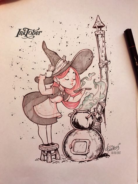 ArtStation - InkTober 2017 day 18, Sergey Klyuchnikov Witch Drawing, Inktober 2016, Halloween Drawings, Arte Sketchbook, Witch Art, Arte Inspo, Art Pop, 31 Days, A Witch