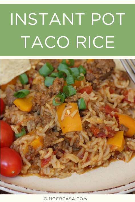 picture of ground beef taco rice casserole and tomatoes Taco Rice Instant Pot, Taco Rice Recipe, Instant Pot Ground Beef, Enchilada Rice, Breakfast Pockets, Ground Beef Taco, Taco Rice, Beef Taco, Ground Beef Tacos