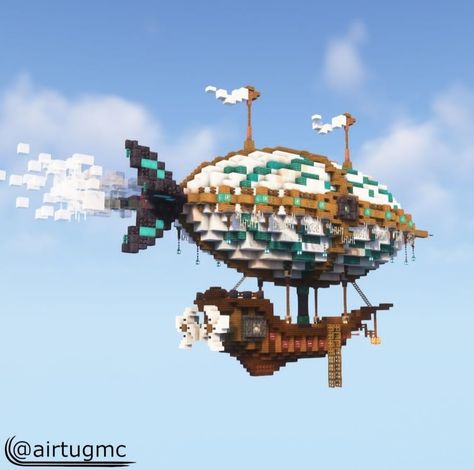 Minecraft Blimp, Minecraft Id, Minecraft Landscape, Minecraft Kingdom, Minecraft Steampunk, Cottagecore Minecraft, Air Ship, Steampunk Airship, Cube Games