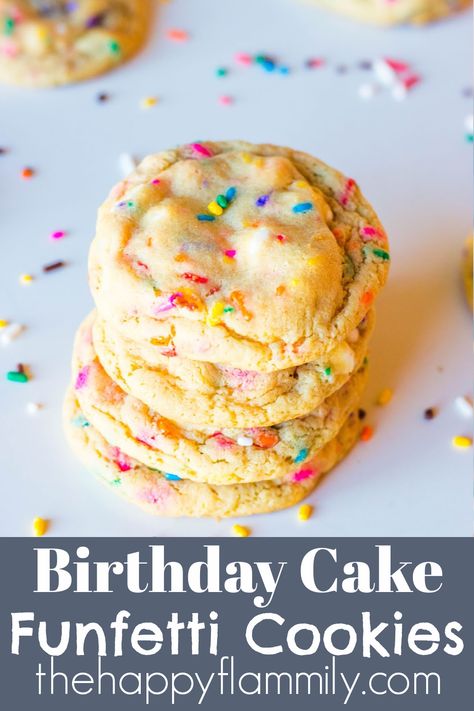 Birthday cake funfetti cookies. Funfetti recipes for birthday celebrations. Amazing cookie recipes. The best cookie recipe. Funfetti cookies. Vanilla pudding cookie recipe. White chocolate chip funfetti cookie recipe with vanilla pudding. The best cookie recipe. How to make the best cookies. Birthday recipes for kids. Easy funfetti recipes. #funfetti #birthday #cookies #baking #pudding Cake Mix Cookies With Pudding, Instant Vanilla Pudding Recipes, 3 Ingredient Pudding, Cookies With Pudding, Birthday Cake Funfetti, Vanilla Pudding Cookies, Funfetti Recipes, Cookies Funfetti, Vanilla Pudding Desserts