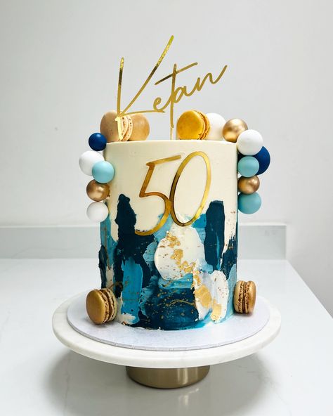 Blue and gold abstract party cake. Red velvet with cream cheese frosting. Happy 50th to Ketan! #50thbirthdaycakes #birthdaycakes #bluecake #blueandgold #sevenoakscakes #sevenoaks #tonbridgecakes #tonbridge #kentcakes #sevenoaksparty #husbandcake #mancake Cake For 50th Birthday For Women, Birthday Cake 50th Women, 50th Birthday Cake For Women, 50th Birthday Cakes For Men, Birthday Mama, Cake Red Velvet, Cake For Husband, Birthday Cakes For Women, 50th Birthday Cake