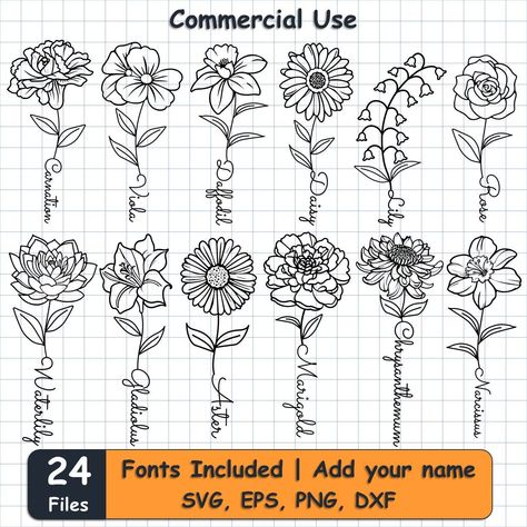 Birth Month Flowers SVG Bundle: Floral SVG, Flower SVG, Birthday SVG, Birth Flower Clipart Birth Month Flower Svg, Birth Flower Svg, Website Layouts, Flower Svg Files, Floral Svg, Birth Flower Tattoos, Finger Tattoo, Birth Month Flower, Creative Fonts