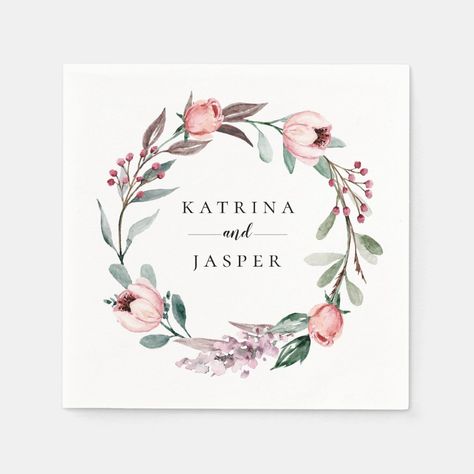 Dusty Rose Watercolor Floral Wreath Napkins Gender: unisex. Age Group: adult. Floral Wreath Drawing, Boho Napkins, Wreath Painting, Fall Tableware, Flowers Logo, Artificial Bridal Bouquets, Paper Napkins Wedding, Watercolor Floral Wreath, Watercolor Flower Wreath