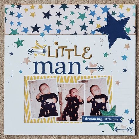 3 Photo Layout, Scrapbook Baby Book Ideas, Baby Boy Scrapbook Layouts, Family Scrapbook Layouts, Boy Scrapbook Layouts, Baby Scrapbook Album, Scrapbook Design Layout, Scrapbook Pictures