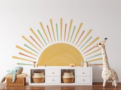 Large Boho Half Sun Watercolor Wall Decal Nursery Decor, Kids Room Wall Art, Removable Fabric Wall Stickers, 5 Sizes Available WB080 - Etsy Sun Watercolor, Half Sun, Wall Decal Nursery, Rainbow Wall Decal, Neutral Rainbow, Fabric Wall Decals, Kids Wall Decals, Watercolor Wall, Kids Room Wall