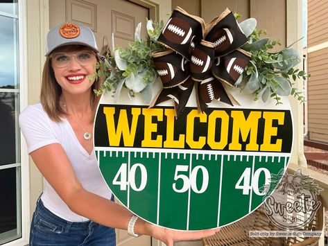 Football Front Door Decor Football Sign Sports Sign Football Football Door Hanger Football Wreath Football Door Sign Sports Gift - Etsy Round Welcome Sign, Football Door Hangers, Sport Decor, Football Signs, Farmhouse Front Door, Football Wreath, Front Door Sign, Sports Signs, Football Themes