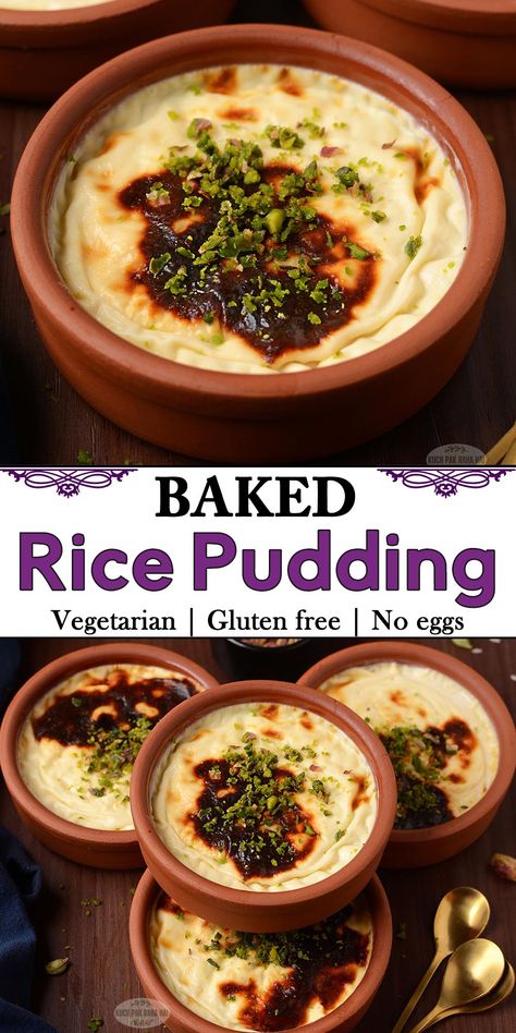 Baked Rice Pudding Vegan Baked Rice Pudding, Indian Rice Pudding, Turkish Dessert, Cottage Cheese Pasta, Baked Rice Pudding, Indian Pudding, Diwali Recipes, Milk Rice, Fusion Recipes