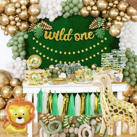 Jungle Safari Balloon Garland Arch Kit, Gold Dark Green 4D Animal Foil Balloons for Safari Baby Shower Decorations for Boys Girls Wild One Birthday Party Supplies Our jungle party decorations can satisfy your desire to travel in the forest. The color of the jungle safari balloons arch garland makes us in the jungle, and the 3D animal balloons add the romantic atmosphere of the tropical rainforest, as if we are in a rainforest full of vitality. Please enjoy your wild and energetic green theme party with families or friends Safari 1st birthday decorations kit can bring you a strong forest atmosphere, let your baby to experience the charm of woodland forest. You need a beautiful set of decorations to create this atmosphere for your family and friends to spend a happy time together Wild One Birthday Decorations, Safari Balloons, 1st Birthday Decorations Boy, First Birthday Decorations Boy, Safari Balloon, Safari Party Decorations, First Birthday Winter, Baby First Birthday Themes, Animal Balloons