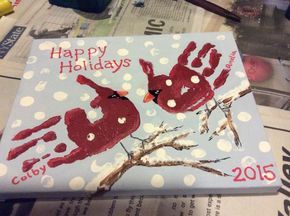 Craft Footprint Crafts, Handprint Crafts, Paint Night, Preschool Christmas, Handprint Art, Christmas Canvas, Class Ideas, Red Birds, Christmas Crafts For Kids